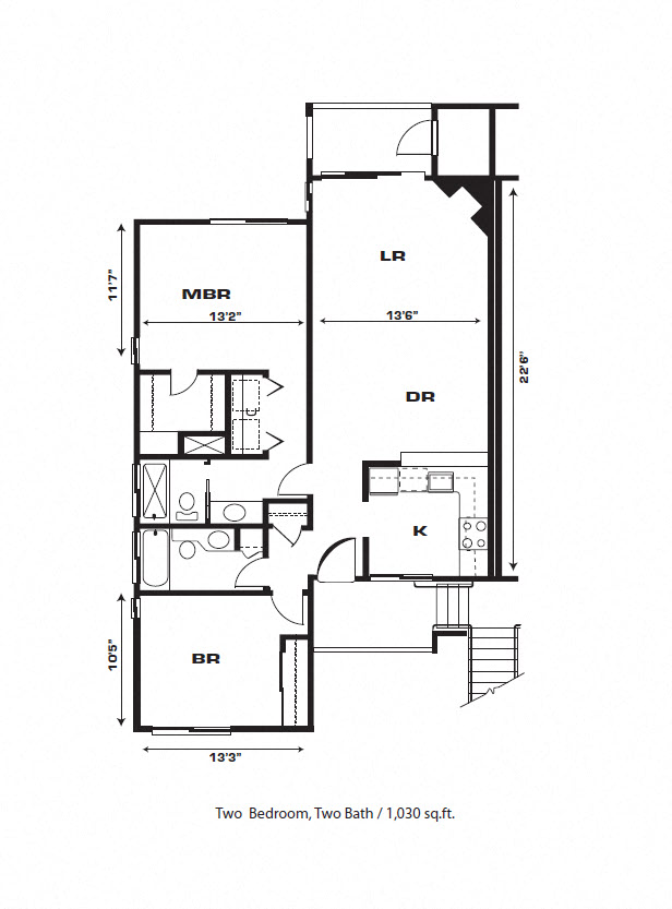 Two bedroom, Two bath Apartment